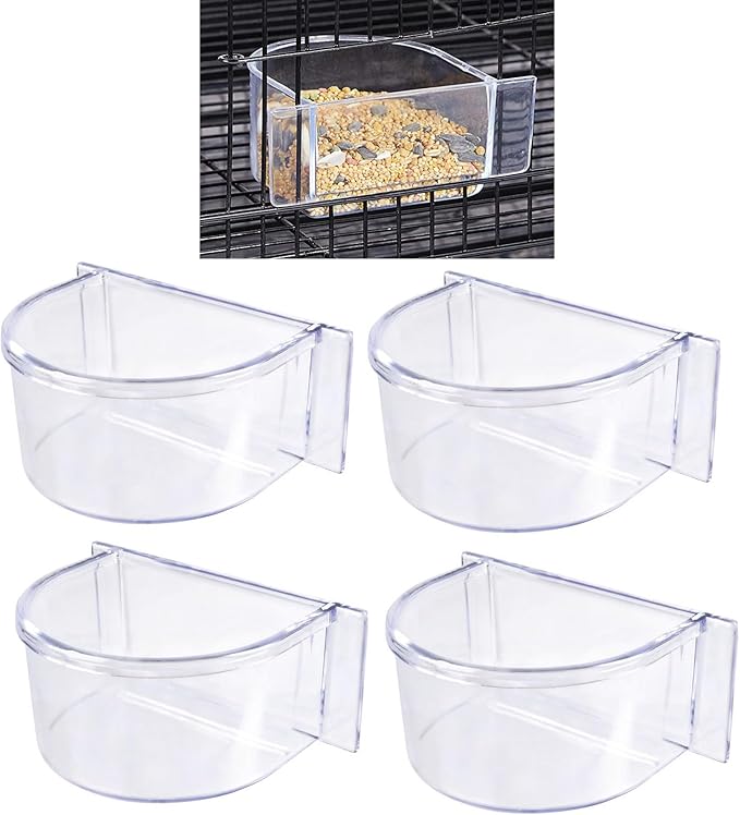 Lot of 4 Bird Cage Winged Universal Plastic Seed Water Food Feeder Cups (4-1/2 Inch Wide