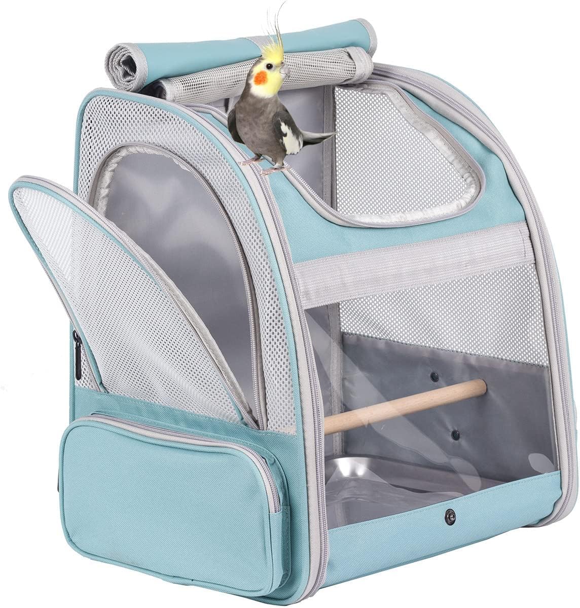 ORIZZP Portable Small Bird Travel Carrier Cage with Stand Perch, Bird Carrier to Carry Parakeet Budgies Parrot Cockatiel Conure Outdoor, Front Clear Window with Floral Printing
