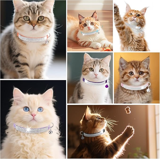 EXPAWLORER Soft Velvet Safe Cat Collars for Girl Cats,Blue & Light Purple