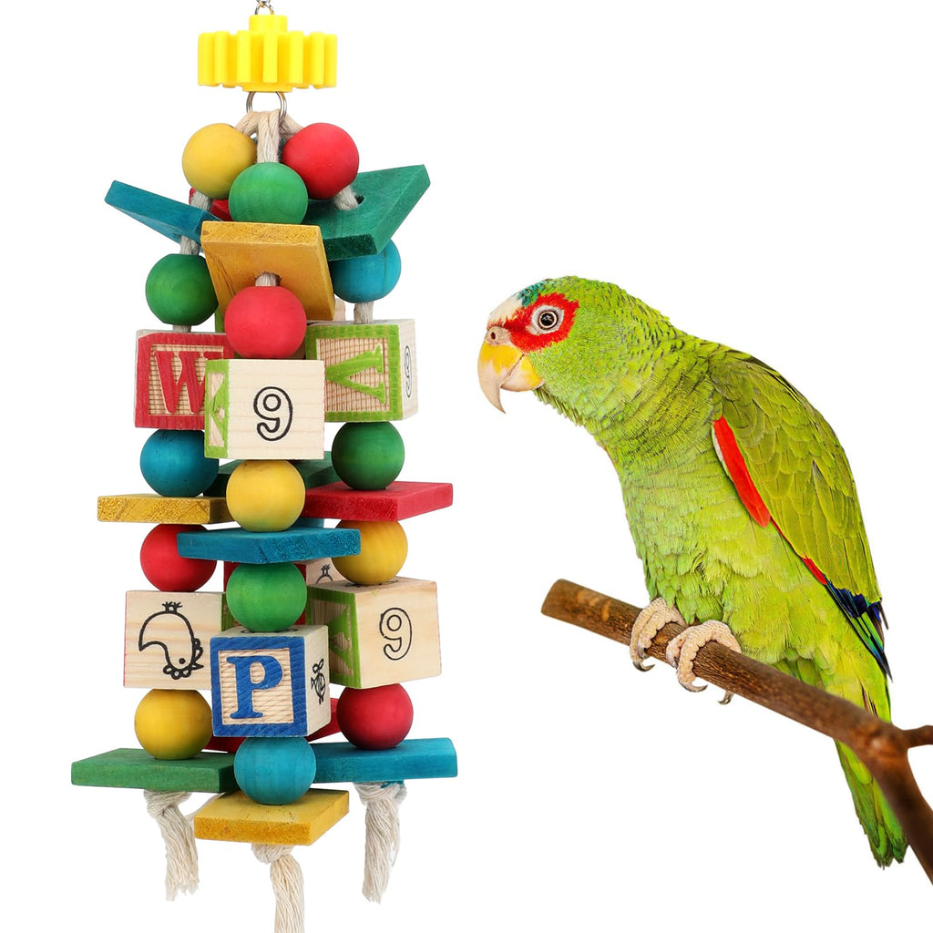 Rypet Hanging Parrot Toys, Wood Rope Chew Blocks for Cockatiels