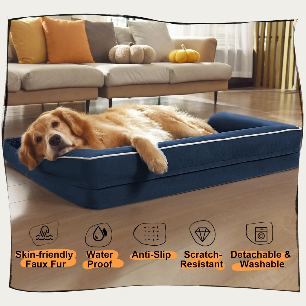 MEKIY Orthopedic Waterproof Dog Bed with Bolster for Extra Large Size Dogs