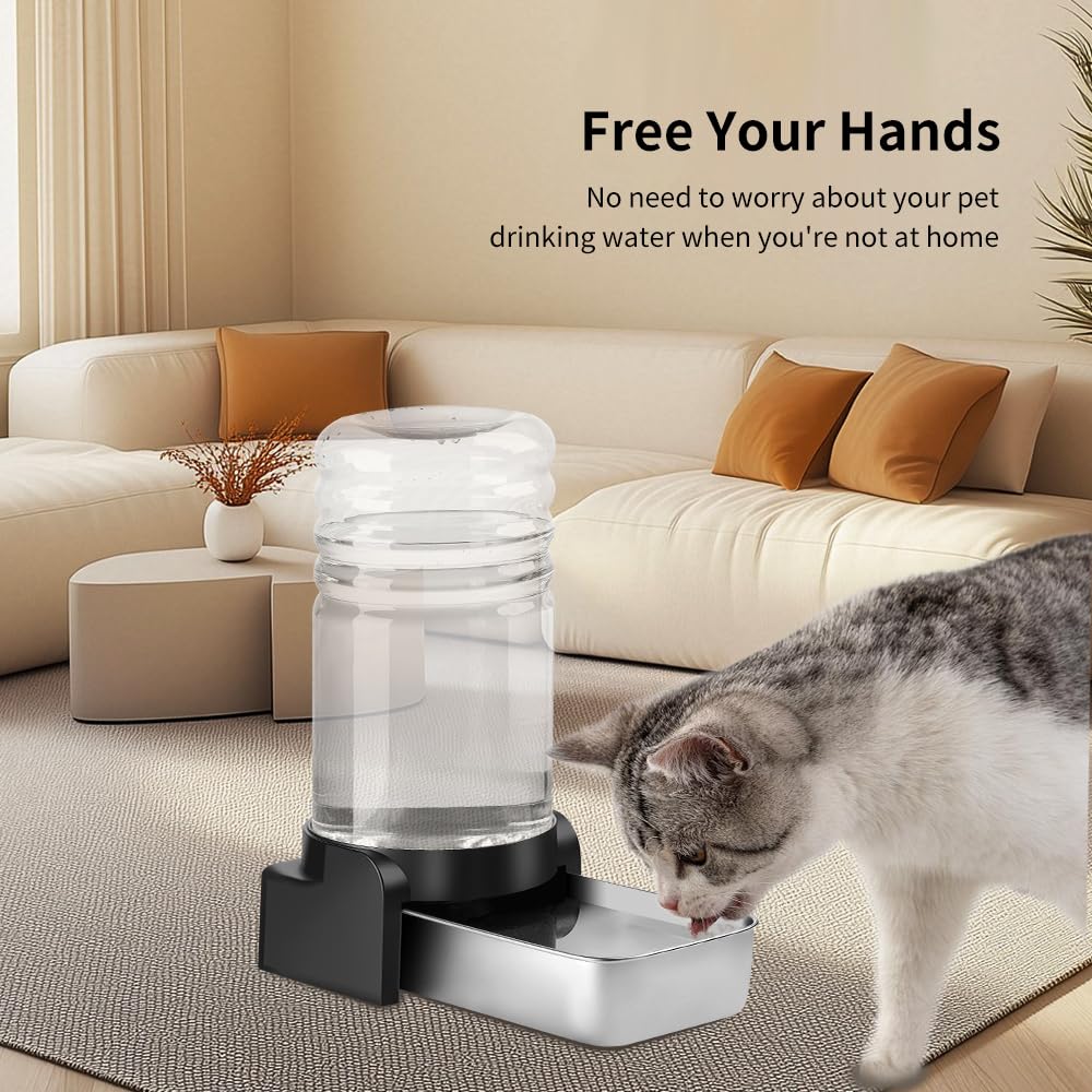 Marchul 2.3 Gallon Dog Water Dispenser, Large Dog Water Dispenser with Placemat and Stainless Steel Bowl, Automatic Gravity Pet Bowl for Dogs Medium to Large (8.6L + 3 Filters + Mat)