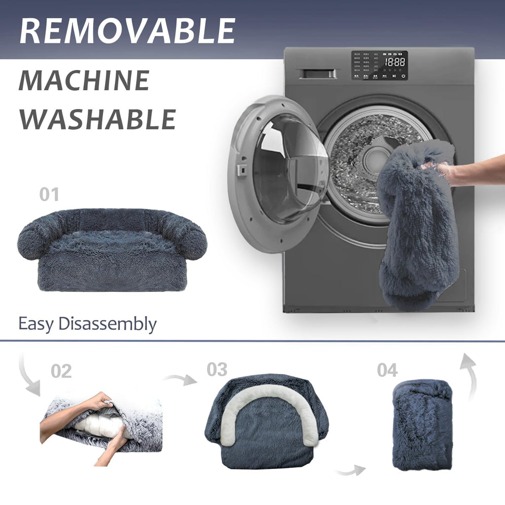 Tinaco Calming Dogs/Cats Bed Mats, Dog Pad Washable Removable Couch Cover, Plush Long Fur Mat for Pets, Waterproof Lining, Perfect for Small, Medium and Large Dogs and Cats (Navy Blue, 59"x39")