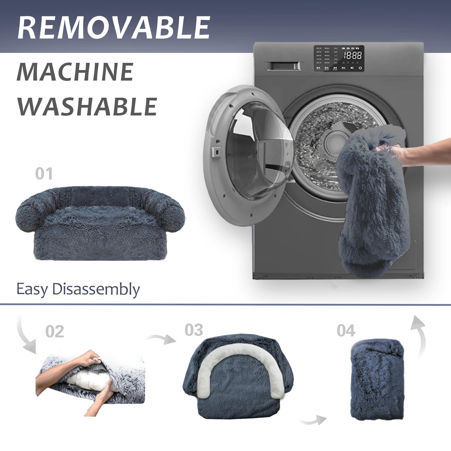 Tinaco Calming Dogs/Cats Bed Mats, Dog Pad Washable Removable Couch Cover, Plush Long Fur Mat for Pets, Waterproof Lining, Perfect for Small, Medium and Large Dogs and Cats (Navy Blue, 59"x39")