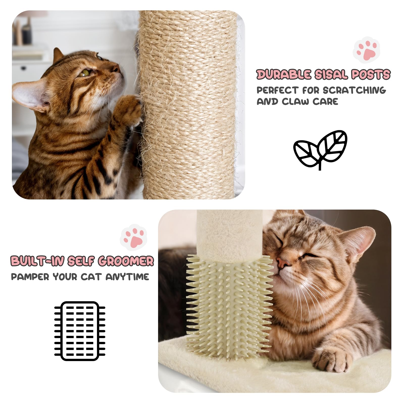 MoNiBloom 77 Inch Cat Tree Tower for Indoor Cats Large Adults, Tall Cat Tower with Scratching Post, Multi-Level Furniture Activity Center with Cat Condo Pet Play House, Beige