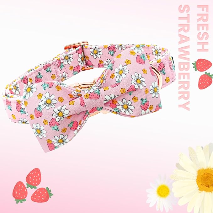 Lionheart glory Dog Collar Bow Collar Pink Dog Collar with Bow Tie Spring Summer Cute Collar Dog Female Soft Durable Adjustable Dog Collars for Small Dogs Pet Gift