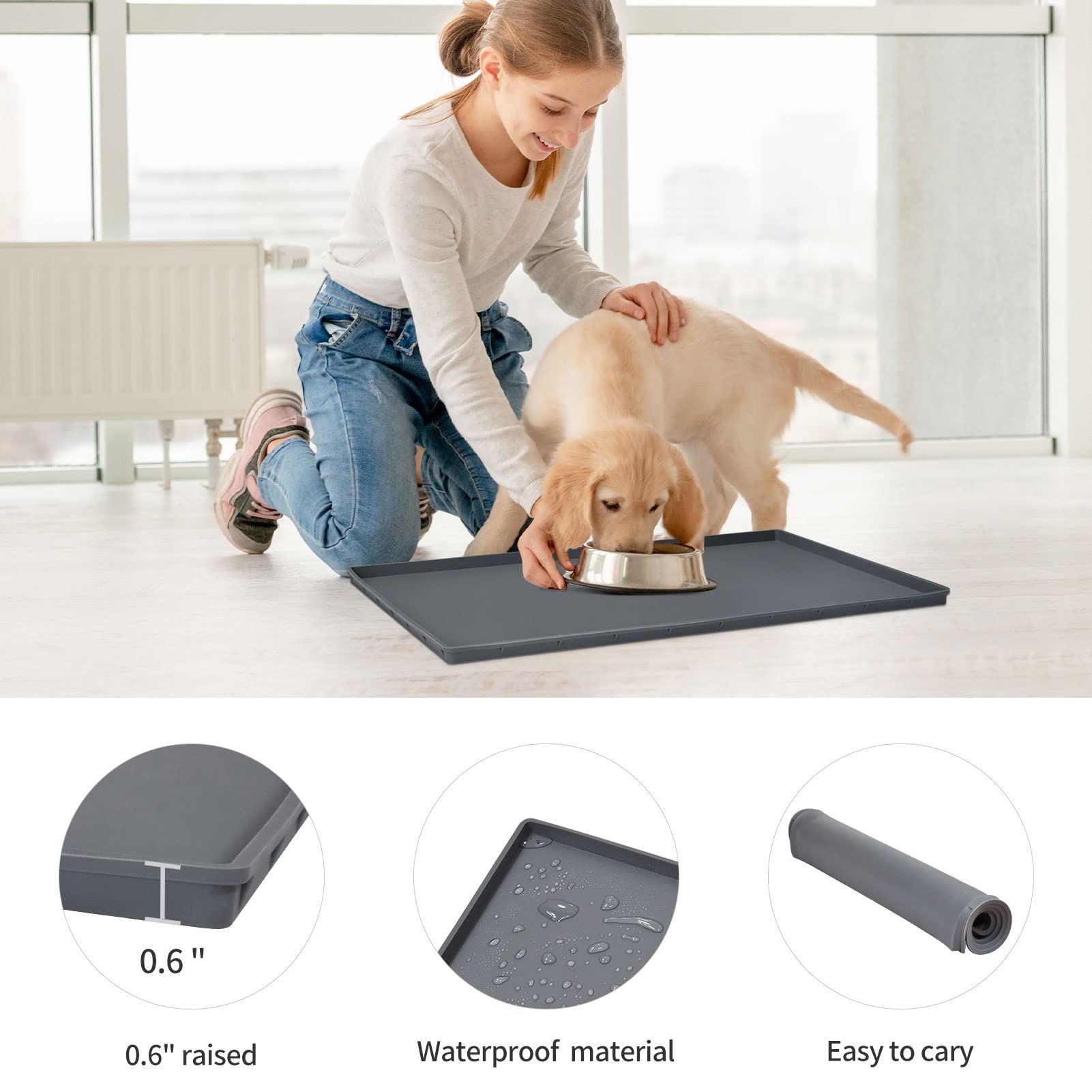 Silicone Dog Food Mat Waterproof Pet Feeding Tray for Small Medium Dogs