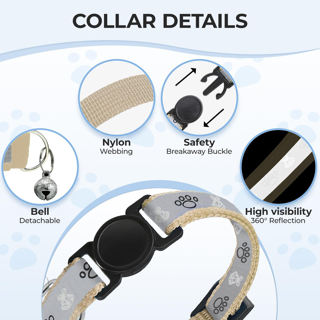 Cat Collar Breakaway, Reflective Kitten Collar with Bell, Khaki