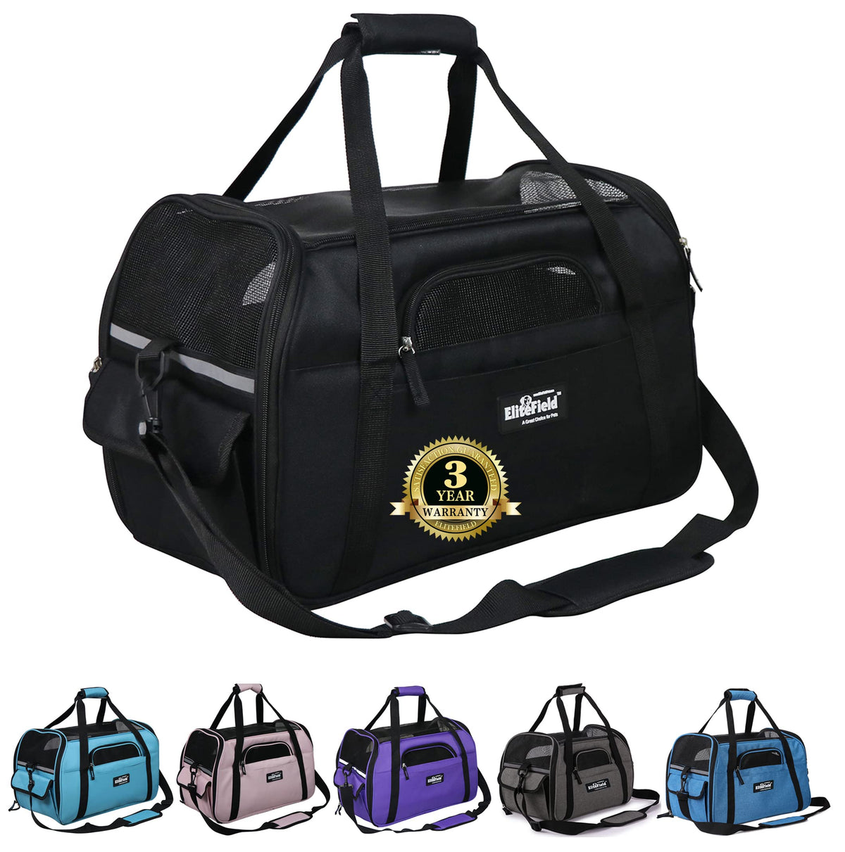 EliteField Soft-Sided Pet Carrier for Cats & Small Dogs (3-Year Warranty)