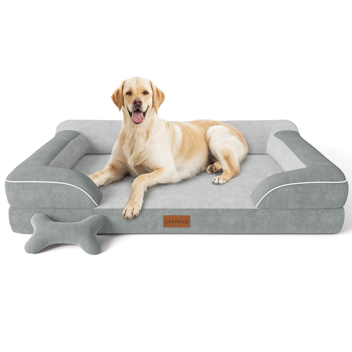 CWAWZ Extra Large Dog Bed, Orthopedic Dog Beds with Cooling Gel Memory Foam, Waterproof XL Pet Bed with Removable Washable Cover, 42" Pet Sofa Couch Dutch Velvet with Bone Toy, Brown