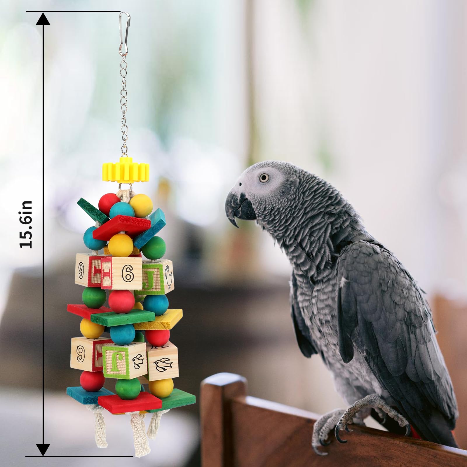 Rypet Hanging Parrot Toys, Wood Rope Chew Blocks for Cockatiels