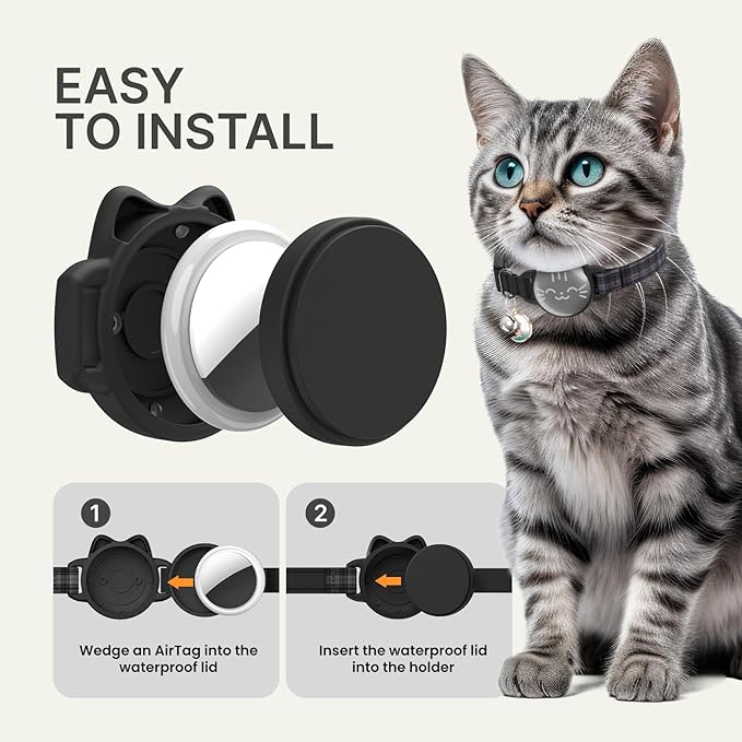AirTag Cat Collar Breakaway, Reflective Cat Collar Compatible with Apple AirTag 1st & 2nd Gen, Hidden Holder with Bell, Lightweight Water-Resistant Strap for Cats, AirTag Not Included