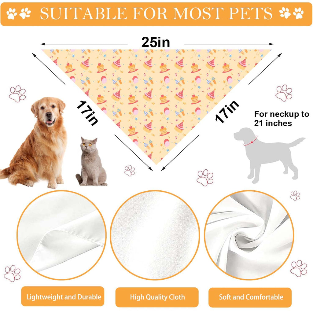 Birthday Dog Bandanas, Double Side Reversible Large Pet Scarves, Celebration Set, Adjustable Triangle Holiday Bandanas for Dogs Girl Boy Pets