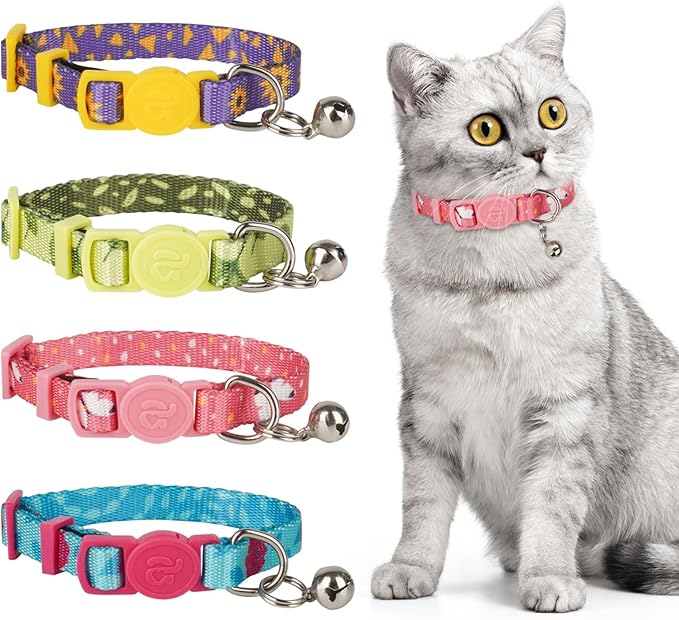 azuza 4 Pack Valentines Kitten Collar with Bell Valentines Day Breakaway Kitten Collars with Cute Heart Pattern Adjustable Size Suitable for Kittens
