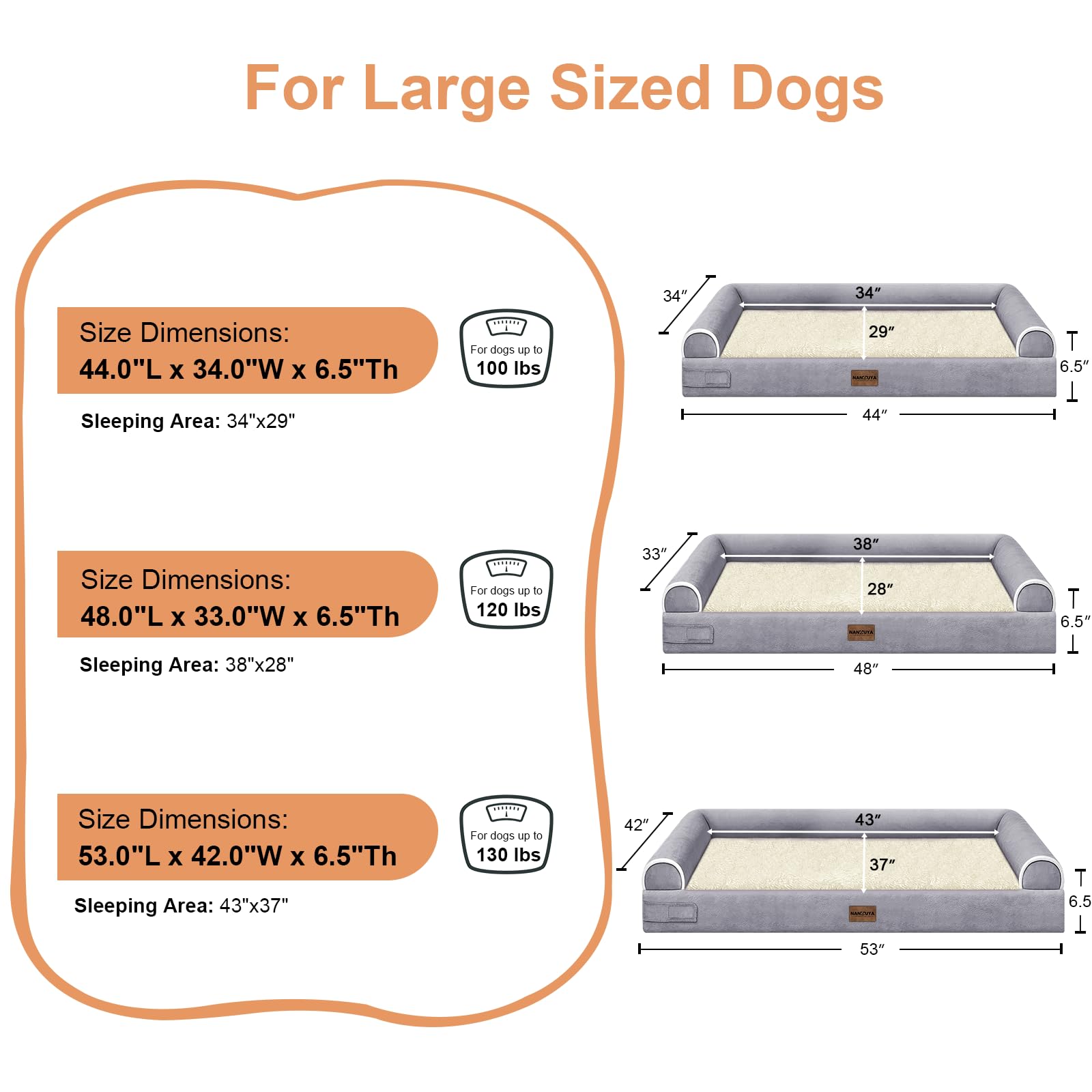 NANUYA Orthopedic Dog Bed for Jumbo Dogs, 53 x 42 Inch, Purple