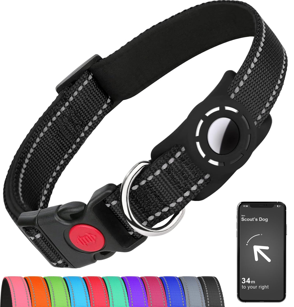 Erbine Reflective Dog Collar for Large Dogs with Silicone Tag Holder