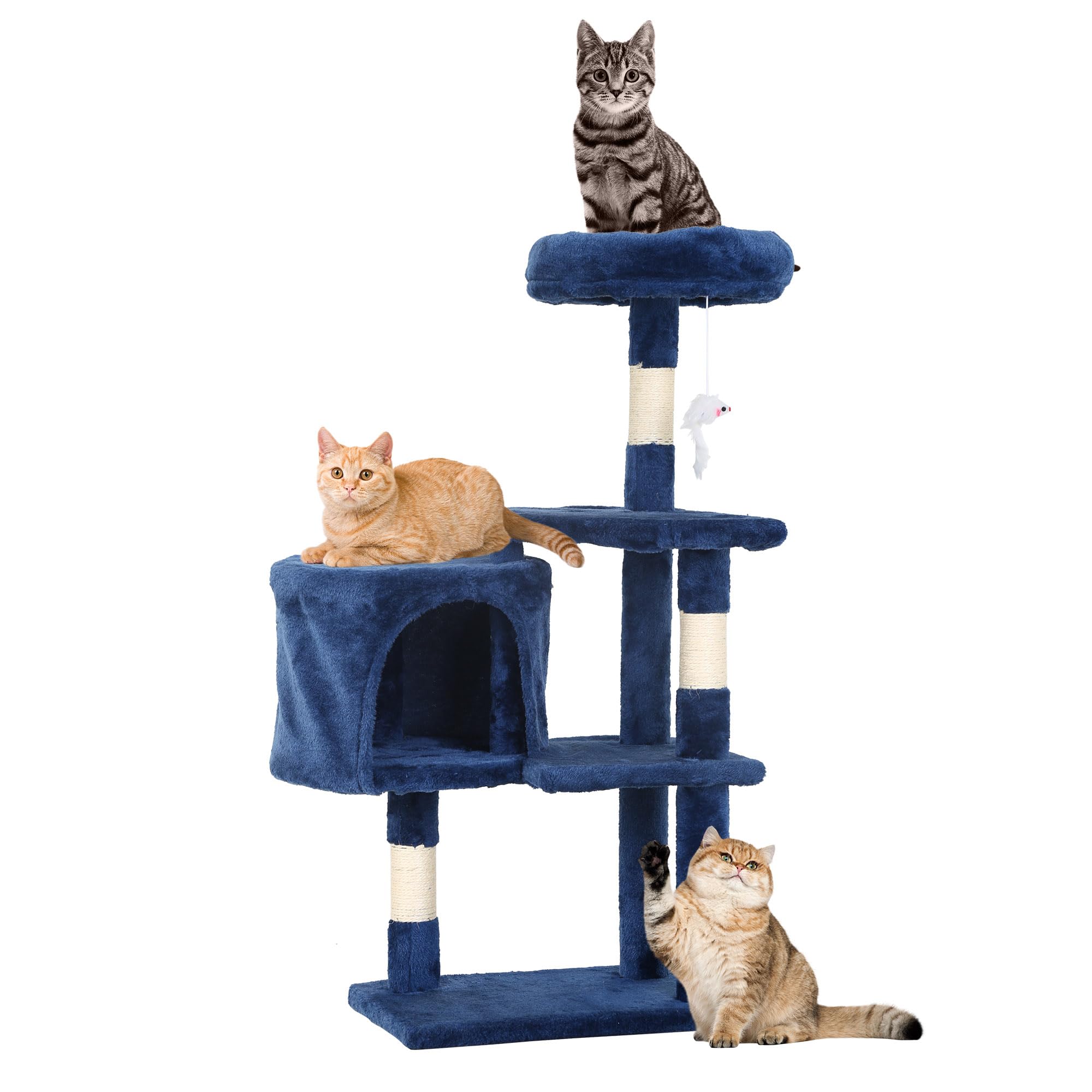 FDW | 36" Cat Tree Tower | Navy Blue | Multi-Level Indoor Activity Center with Sisal Scratching Posts, Condos, Plush Perches, Hanging Cat Toys | Sturdy, Easy to Assemble | for Kittens & Adult Cats