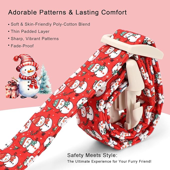 Babole Pet Christmas Dog Collar - Cute Red Snowman Christmas Puppy Collar with Safety Buckle, Soft Adjustable Holiday Dog Collars for Small Medium Large Dogs XS
