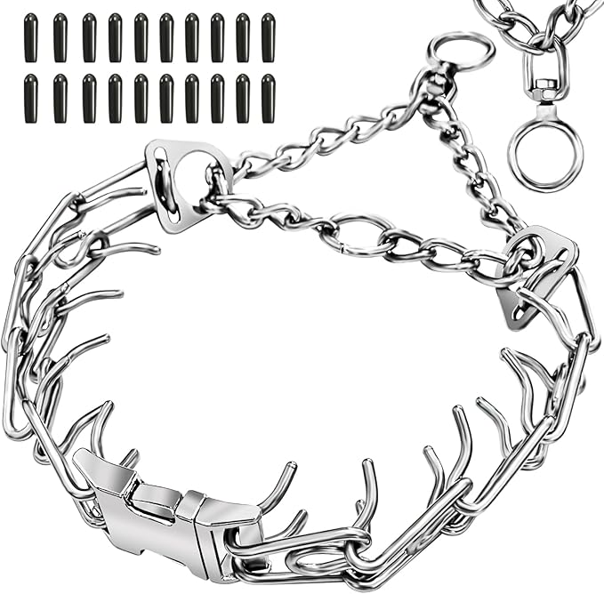 Anti-Tangle Collar, Stainless Steel Dog Collar with Quick-Release Buckle, Adjustable for Small, Medium and Large Dogs (L-3.5mm)