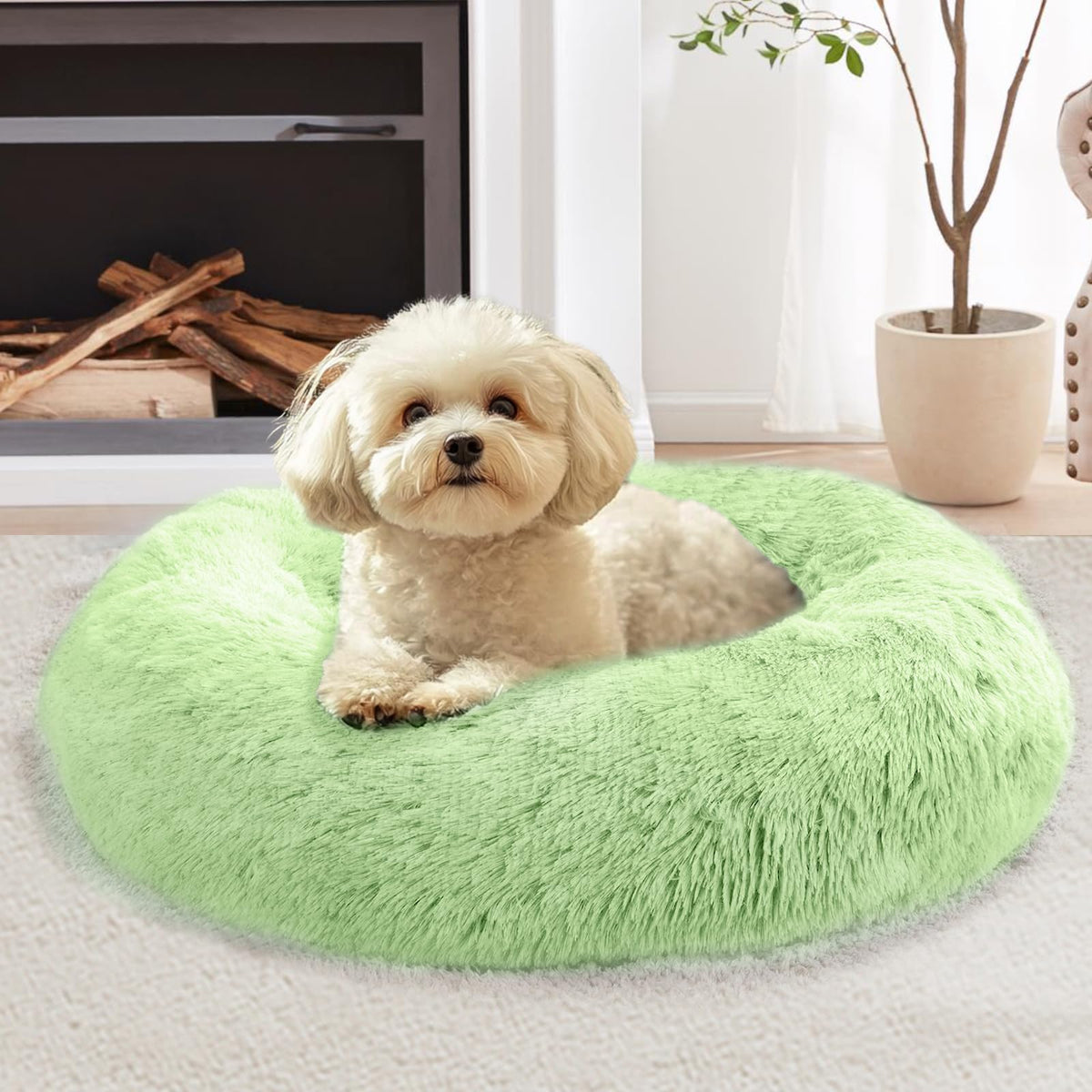JOLLYVOGUE Calming Dog Bed for Small Dogs - 23 inches Donut Washable Small Dog Bed for Kittens & Puppies, Anti-Slip Round Fluffy Plush Faux Fur Cat Beds (Fits up to 25 lbs Pets, Purple)