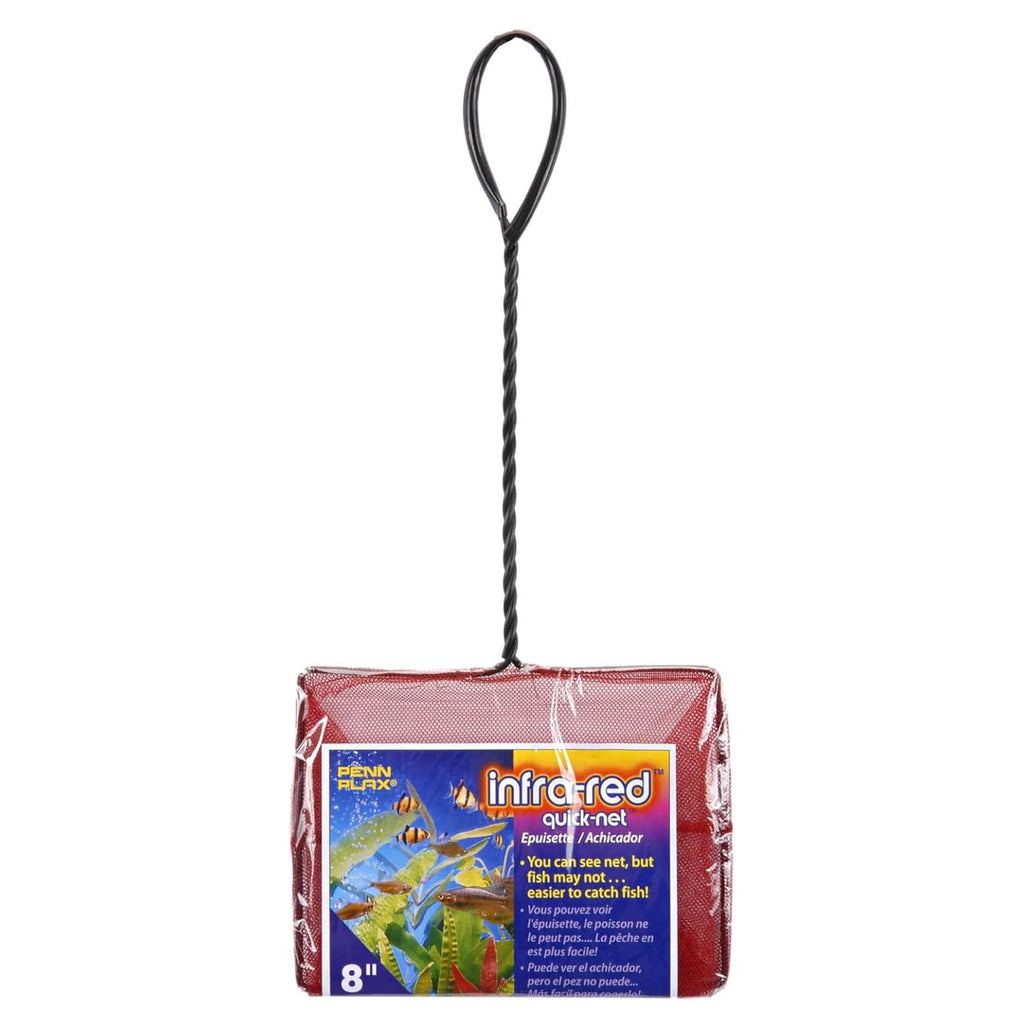 Penn-Plax Infra-Red Quick-Net Aquarium Fish Net - 8 x 6 in Fine Mesh, 10 in Vinyl-Covered Braided Handle - Small Aquarium Cleaning Tool for Gentle Fish Handling - Freshwater & Saltwater Tanks - Red