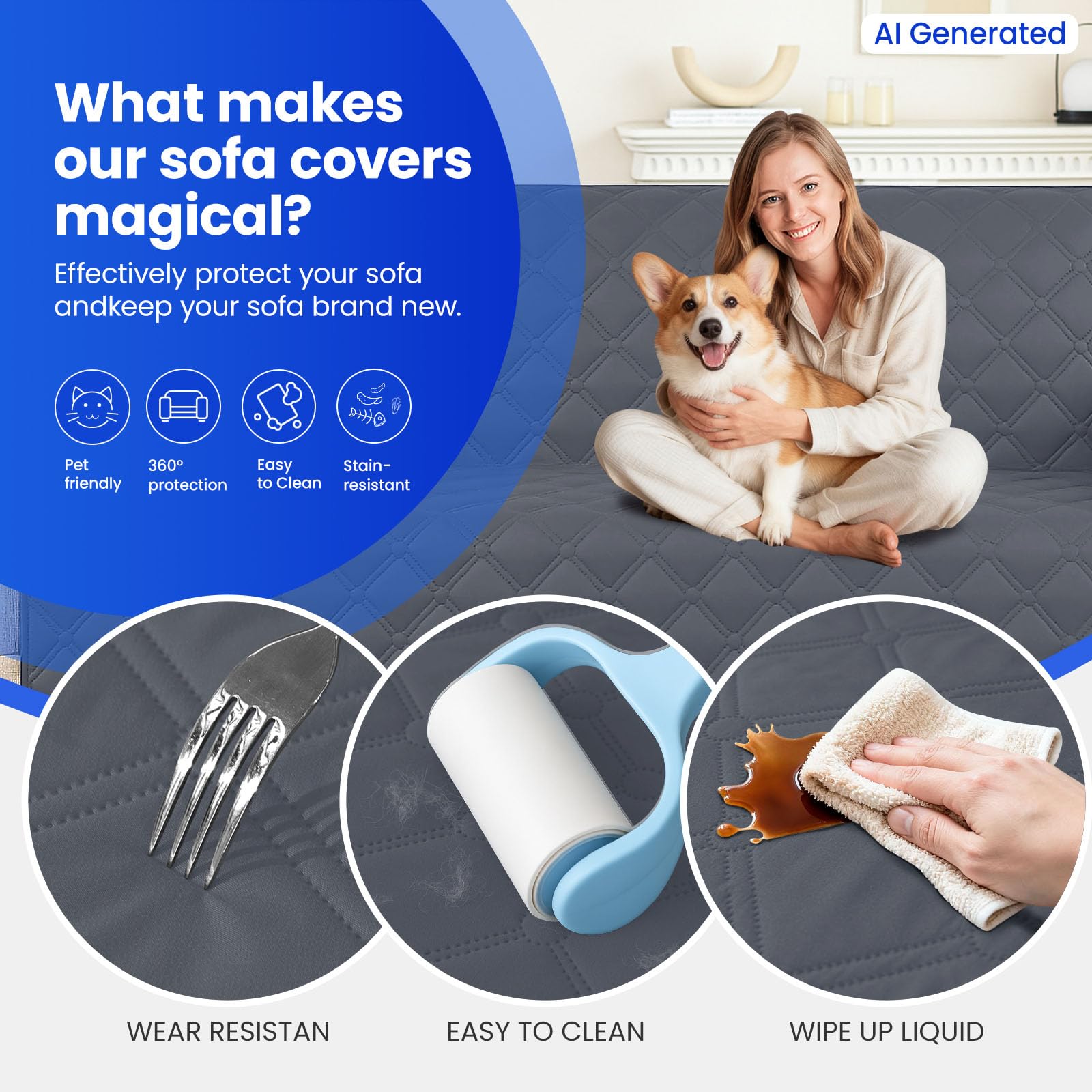CYCMACO Waterproof Couch Covers for Pets, Waterproof Dog Bed Cover, Anti-Slip Soft Dog Blankets, Couch Cover for Dogs Washable, Pet Blanket for Puppy Large Dogs Cat (82x102 Inch, Dark Grey)