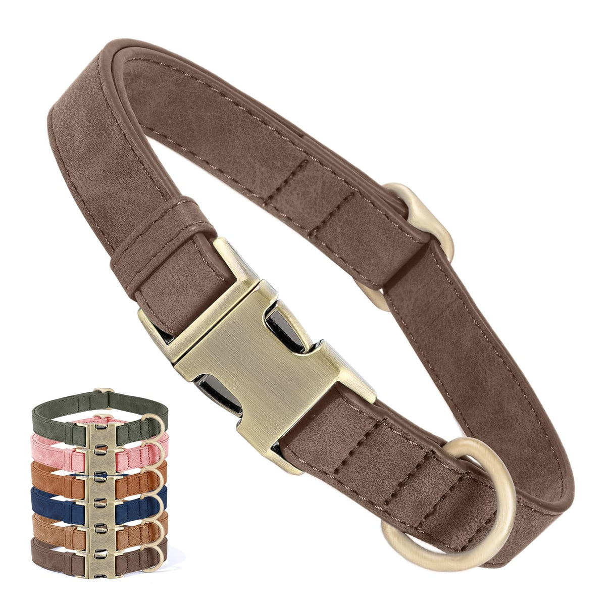 Genuine Leather Dog Collar - Adjustable Pet Collar with Quick Release Metal Buckle, Soft Skin Friendly Real Leather Collar for Small, Medium, Large Dogs (Dark Brown, S：Fit 8-16" Neck)