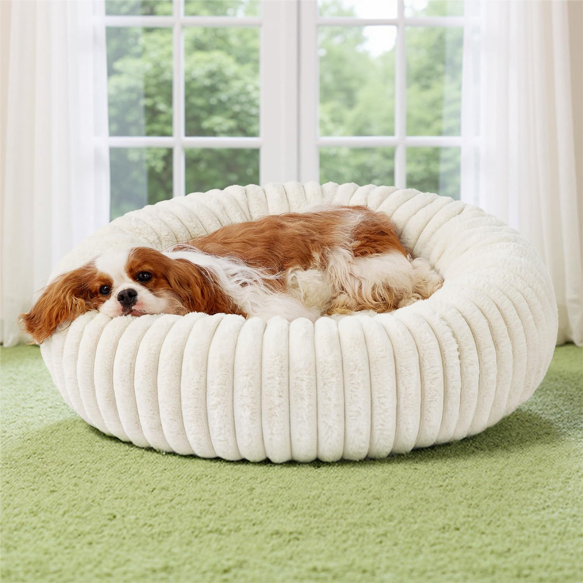Bedsure ComfyFleece® Donut Dog Beds Large Sized Dog with Washable Cover