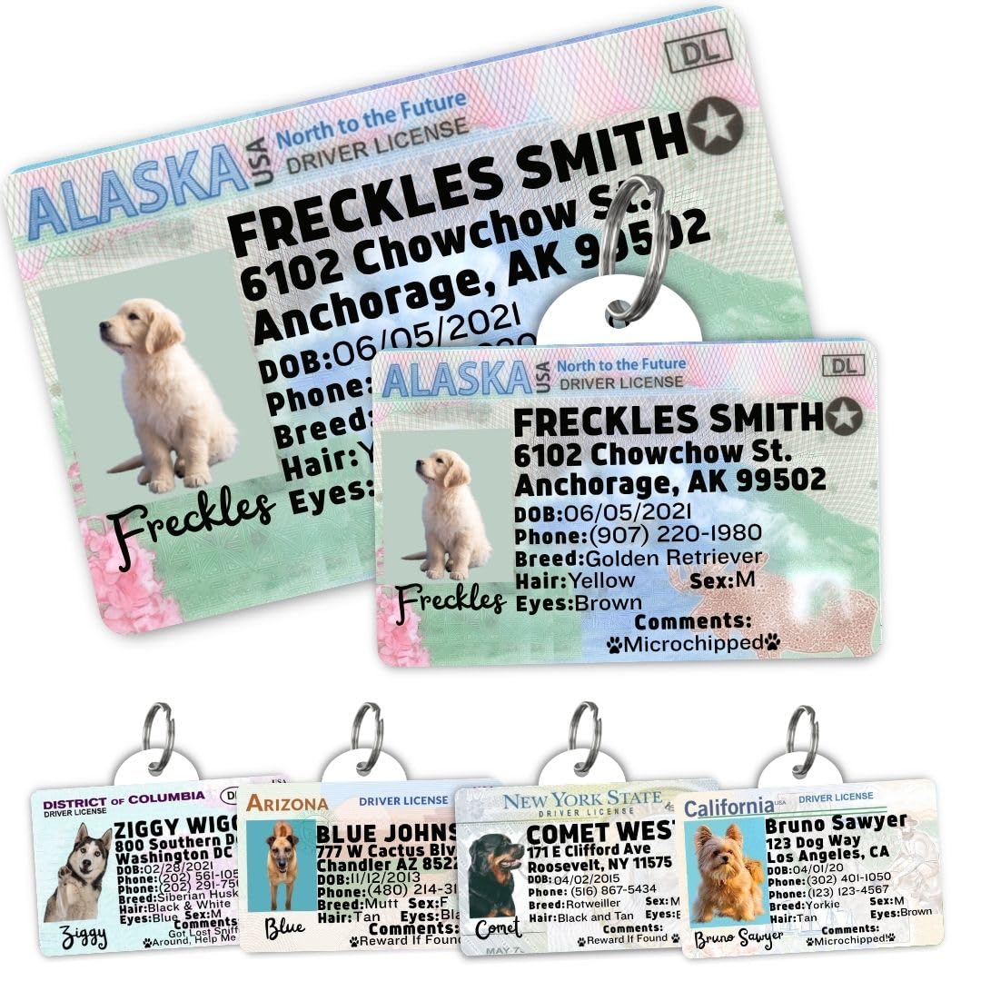 Dog Tags Personalized, Dog ID License Tag for Pets (Arizona, Wallet Card)
