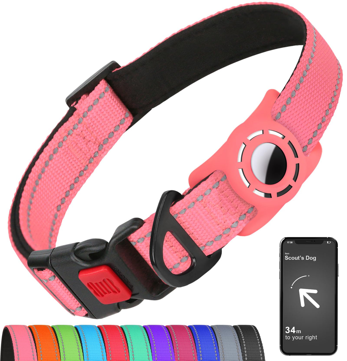 Erbine Reflective Dog Collar for Large Dogs with Silicone Tag Holder
