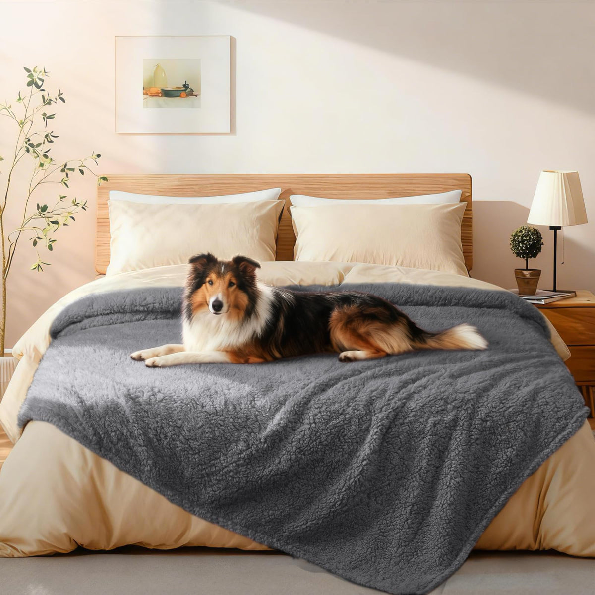 Luciphia Waterproof Pet Blanket for Medium Large Dogs Soft Cat Sherpa Calming Thick Cover Leakproof Cozy Puppy Sofa Bed Car Couch Protector(Blue/Navy,41x31 inches)