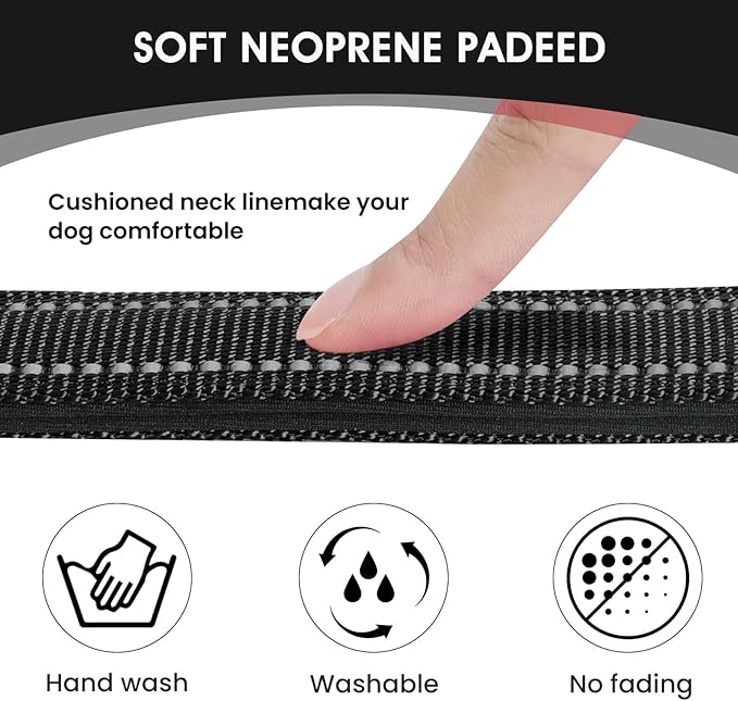 PenSeepet Reflective Dog Collar Padded with Soft Neoprene Breathable Quick Release Basic Dog Collars for Large Dogs Black Boy Girl