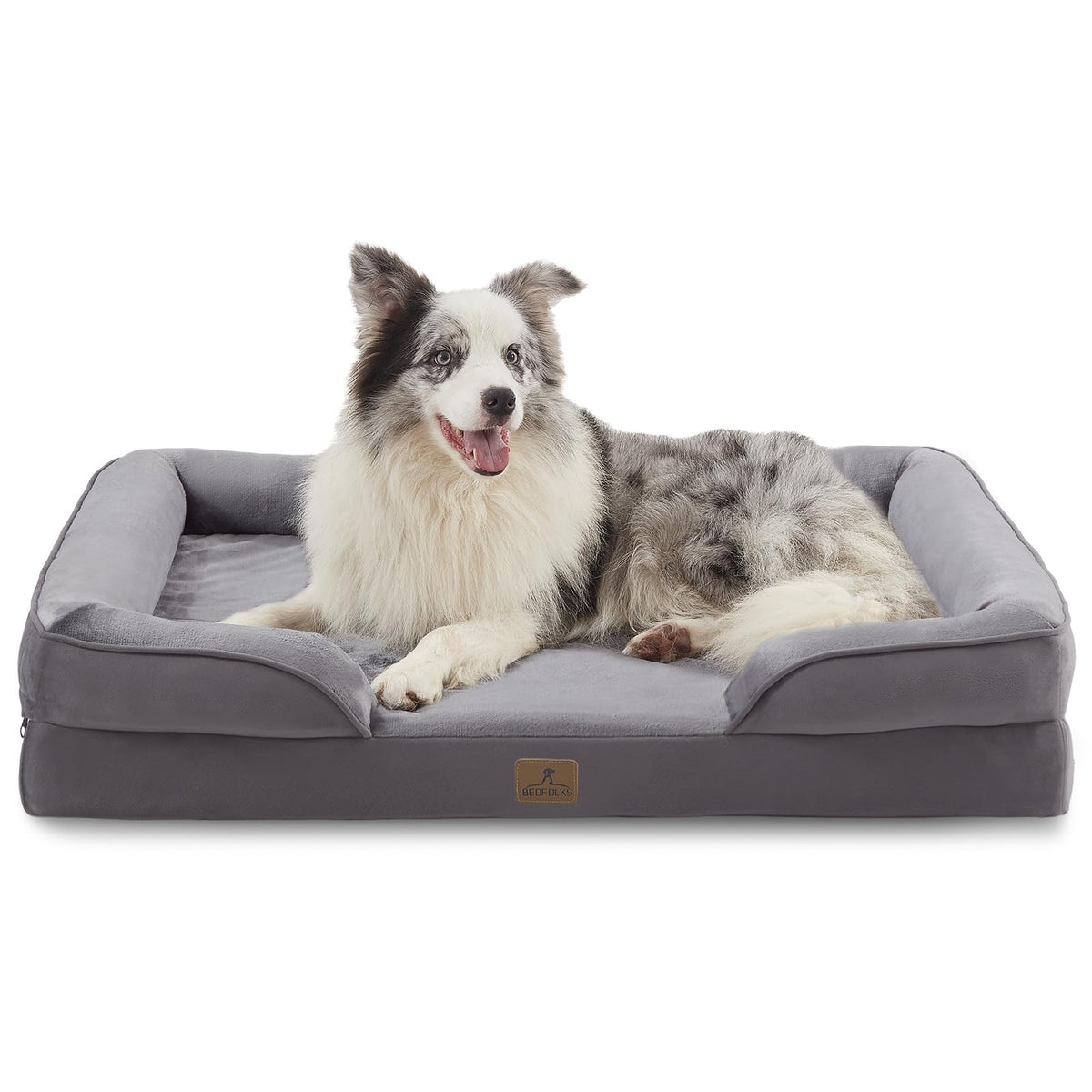Bedfolks Orthopedic Dog Bed, Big Waterproof Dog Sofa Bed for Large Dogs, Egg Foam Pet Couch Bed with Removable Washable Cover and Nonslip Bottom, Black