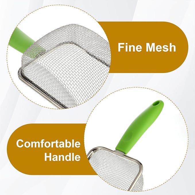 Qulkws Stainless Steel Mesh Litter Shovel, Fine Mesh Metal Reptile Litter Cleaner Scooper, Green Non-Slip Handle Sifter for Lizard Substrate Reptile Terrarium Sand Waste