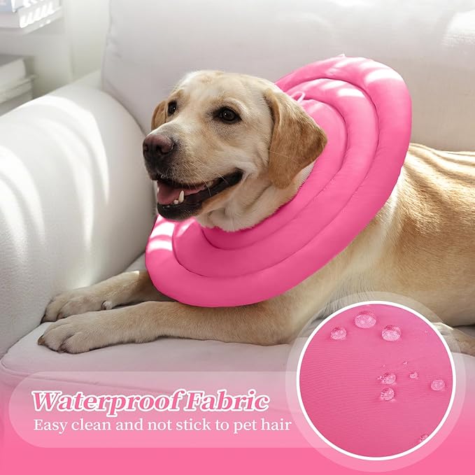 IDOMIK Dog Recovery Collar, Waterproof Soft Dog Cone After Surgery, Comfy Protective Elizabethan Collar Alternative for Dogs Cats, Adjustable Pet Neck Donut Cone Anti-Licking Biting Wounds,RoseRed,3XL