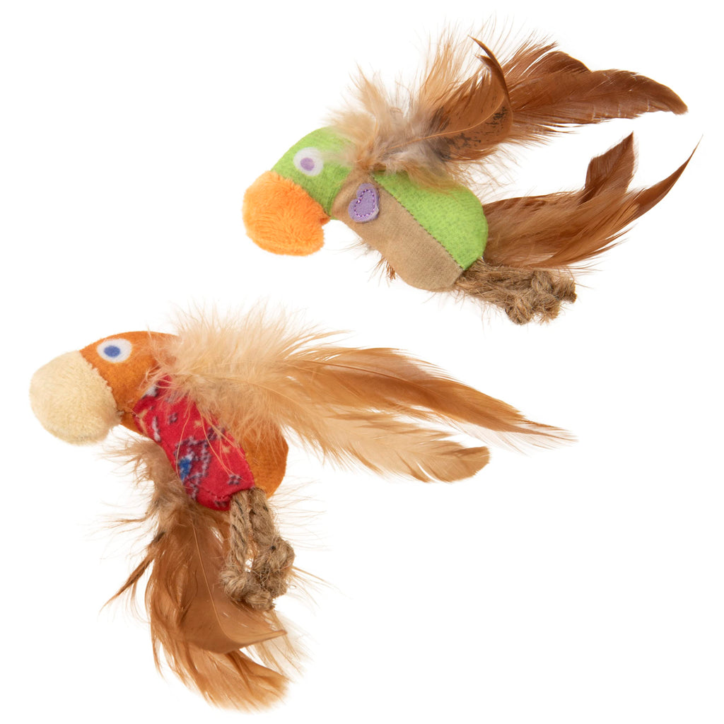 Instincts by SmartyKat 2-Pack HappyNip Love Mates Feather Birds Plush Cat Toys, Contains Catnip & Silvervine - Orange/Green, 2-Pack