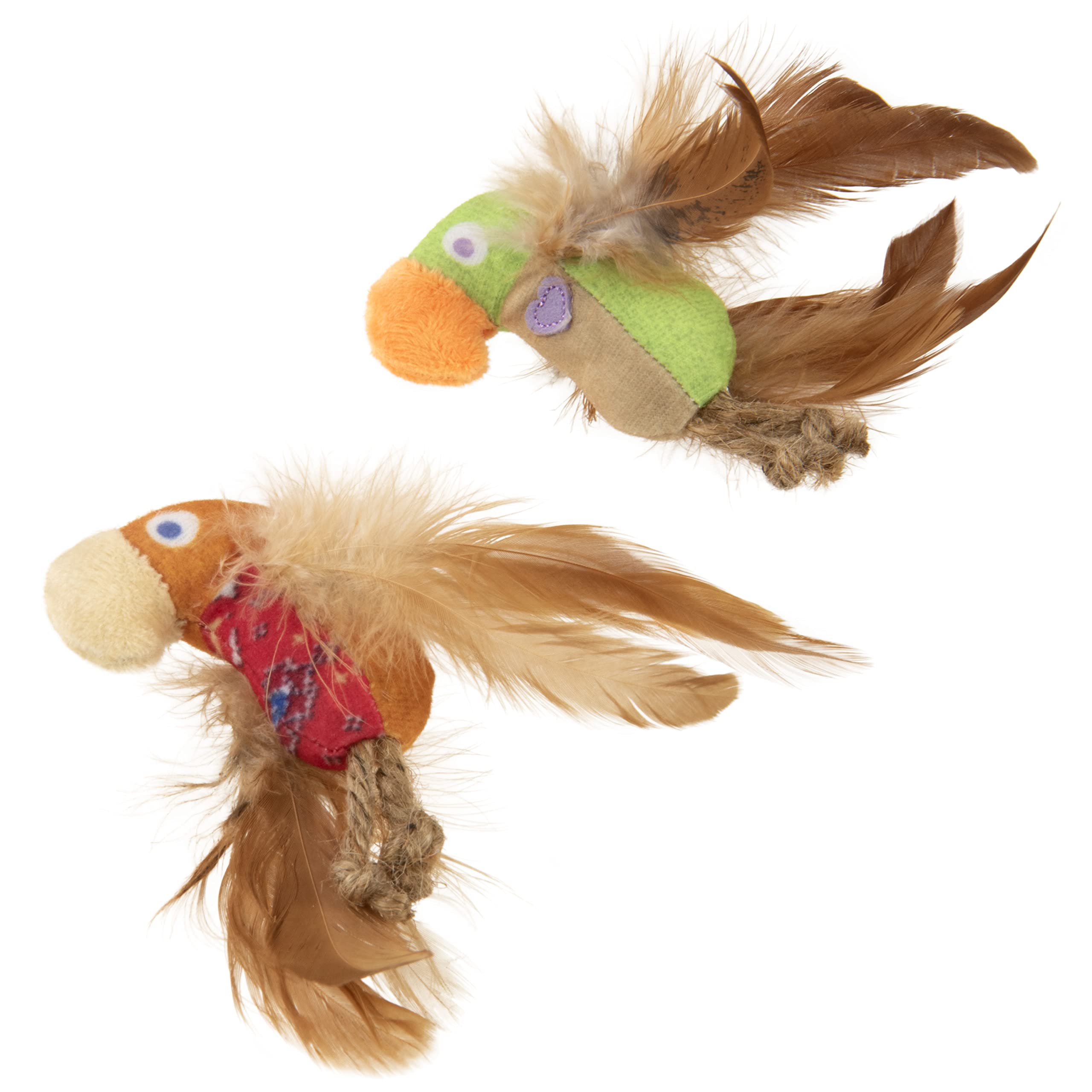 Instincts by SmartyKat 2-Pack HappyNip Love Mates Feather Birds Plush Cat Toys, Contains Catnip & Silvervine - Orange/Green, 2-Pack