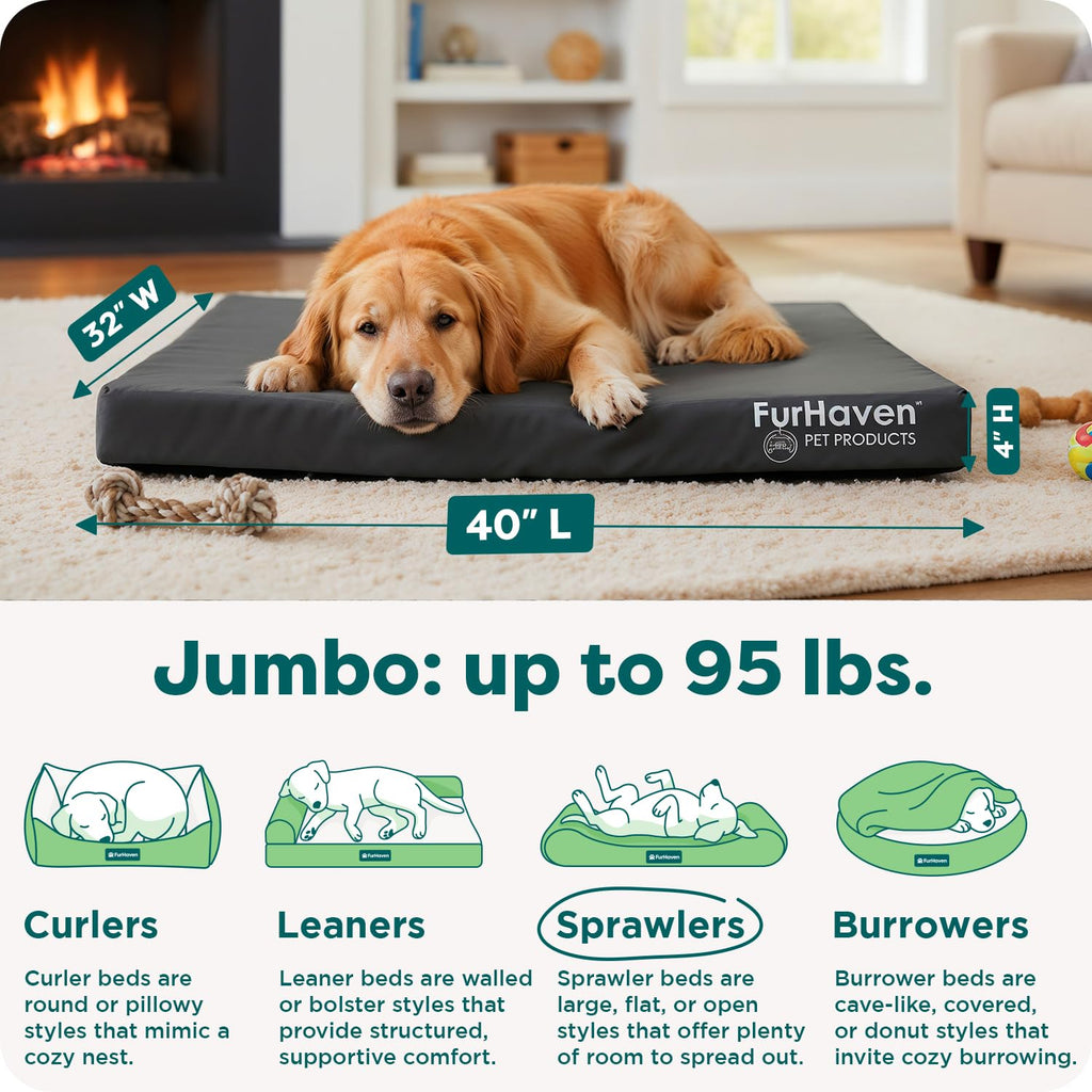 Furhaven Water-Resistant Orthopedic Dog Bed for Large Dogs w/ Removable Washable Cover, For Dogs Up to 95 lbs - Indoor/Outdoor Logo Print Oxford Polycanvas Mattress - Stone Gray, Jumbo/XL