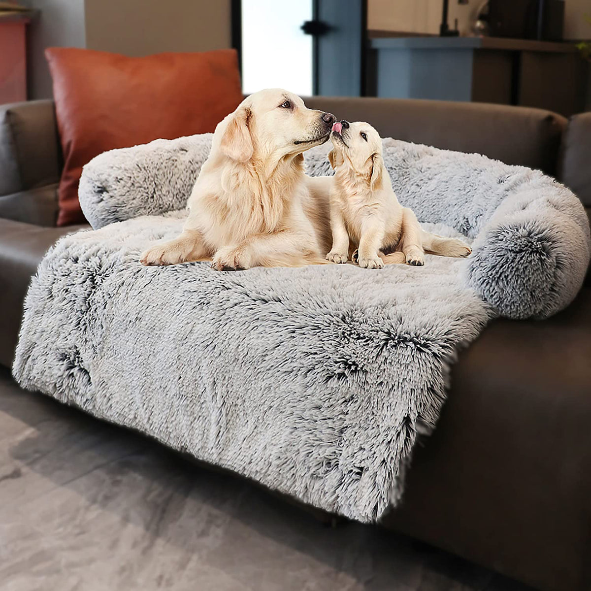 Tinaco Calming Dogs/Cats Bed Mats, Dog Pad Washable Removable Couch Cover, Plush Long Fur Mat for Pets, Waterproof, Perfect for Small, Medium and Large Dogs and Cats (Desert Brown, 45"x37"x 6.0")