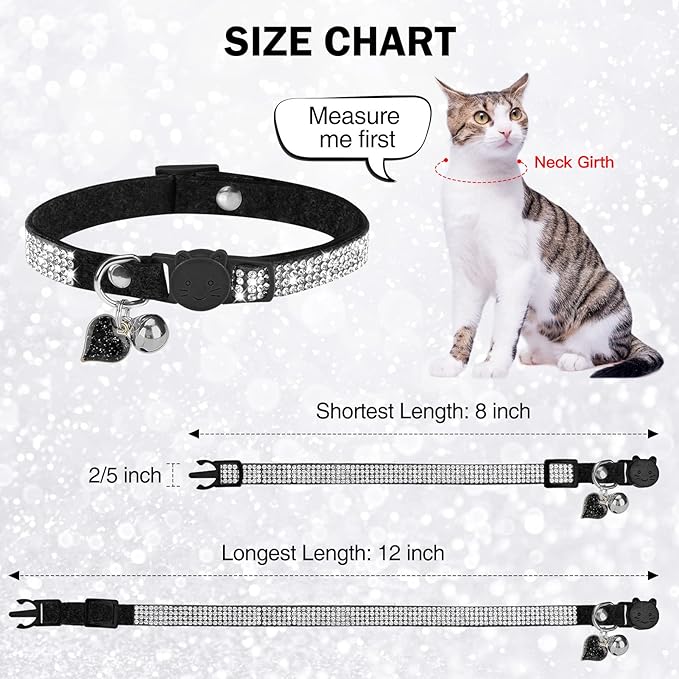 DILLYBUD Rhinestone Cat Collar Breakaway, Bling Sparkly Diamond, Black