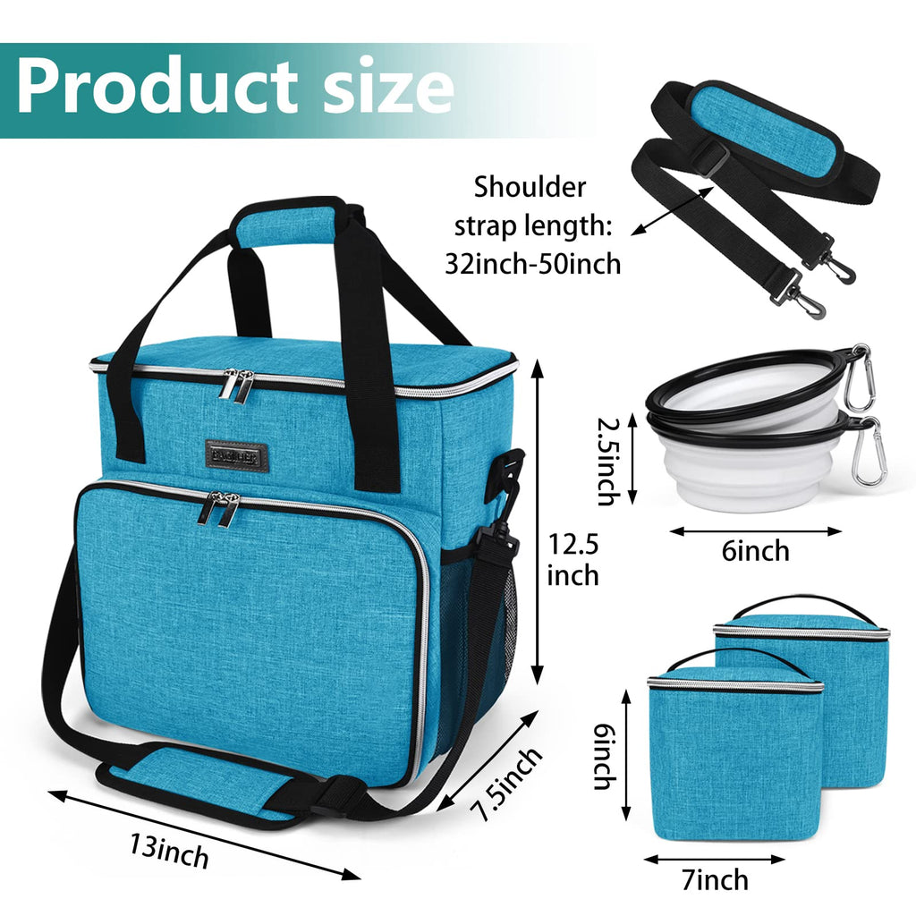 BAGLHER Dog Travel Bag, Pet Travel Bag (ALL Pet Travel Supplies), With 2 Pet Food Containers and 2 Collapsible Silicone Bowls; Essential Kits for Pet Travel Sky Blue