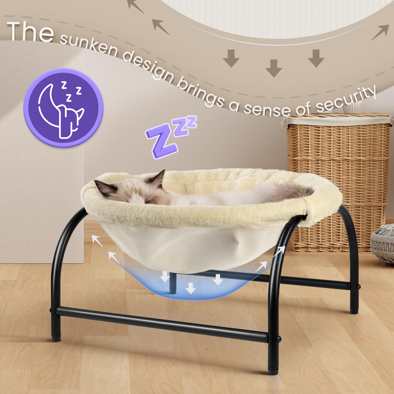 JUNSPOW Cat Bed Dog Perch Pet Hammock, 16.9in x 16.9in x 9.5in, Grey+Fur