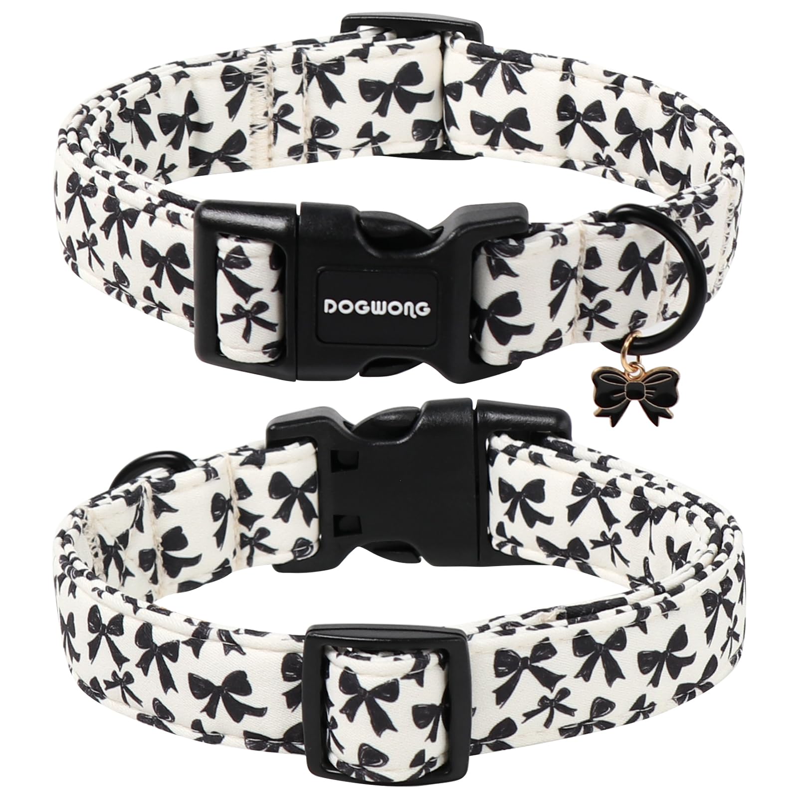 DOGWONG Cute Dog Collar, Black Bow Pattern Dog Collar, Girl Female Dog Collars with Strong Plastic Buckle for Small Dogs,XS