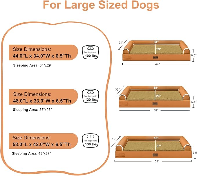 NANUYA Orthopedic Dog Bed for Jumbo Dogs, 53 x 42 Inch, Orange