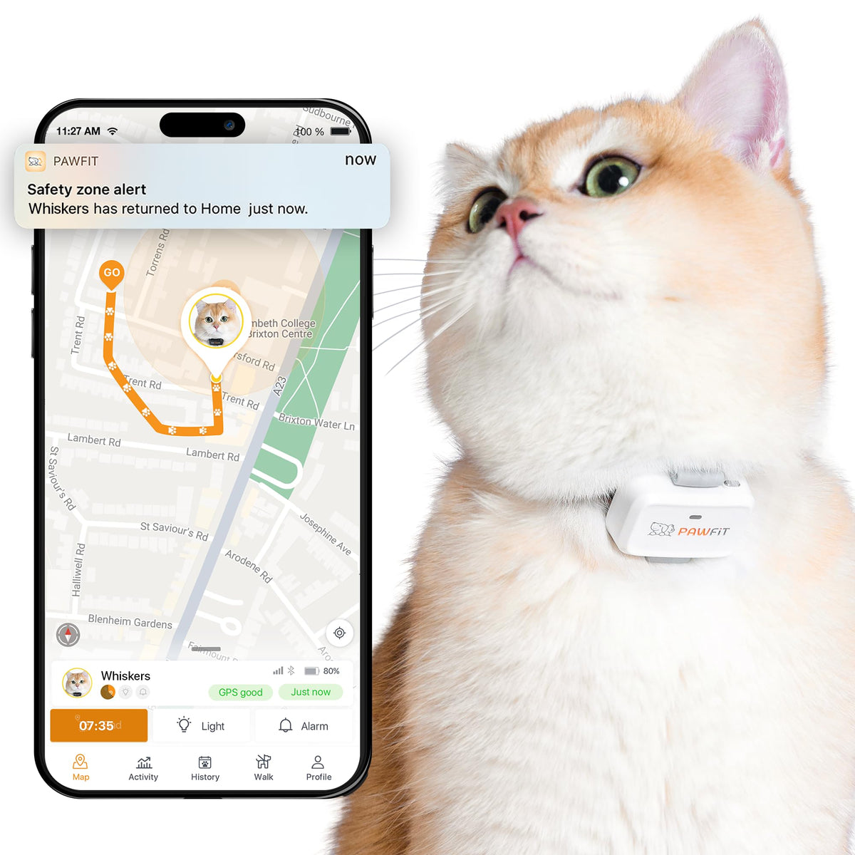 Pawfit Lite 4G GPS Cat Tracker, Live Tracking, Ultra-Light, Simply White