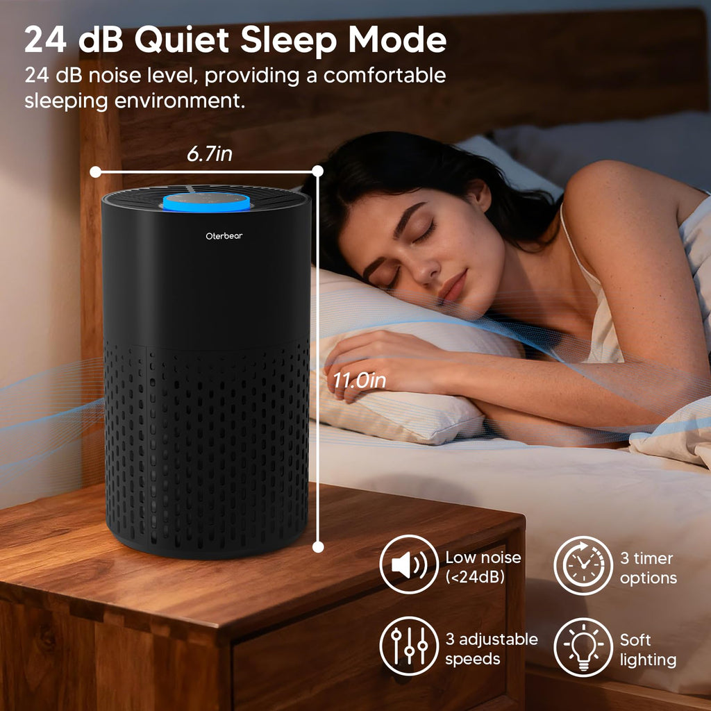 Air Purifiers for Home Bedroom Up to 1250 Ft² - H14 Air Purifier with Aroma & Sleep Mode - 24dB Small Room Air Purifier for Allergies, Smoke, Dust, Pollen, Pet Dander,4000B,Black