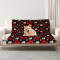Gowyeg Dog Blanket for Large Dogs, Soft Flannel Cute Paw Black Red 50"x40"