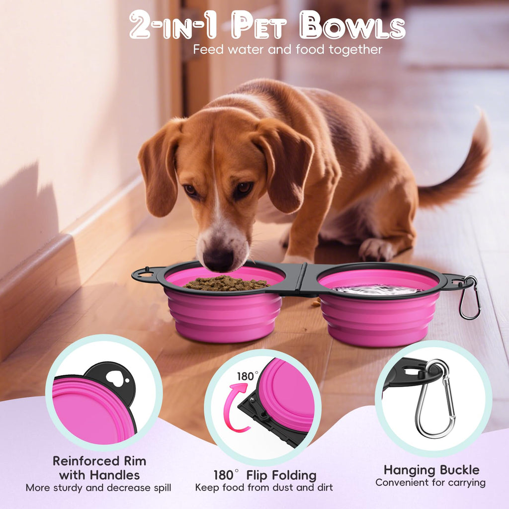 Pawaboo 2-in-1 Collapsible Dog Bowls, 180° Flip Over Dual Puppy Bowls