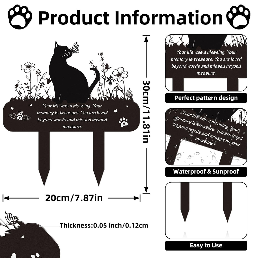 Pet Cat Memorial Grave Markers - Rngmsi Flowers Butterfly Cat Metal Garden Stakes Grave Decorations for Cemetery Pussy Memorial Stones Plaques for Outdoors