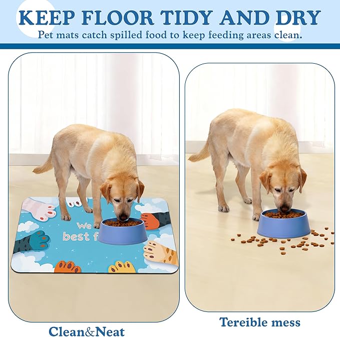 Cat Paw Pet Feeding Mat–Christmas Stocking Quick Dry Absorbent Dog Cat Food Mat, Non Slip Waterproof Bowl Placemat for Messy Eaters, Pet Accessories for Floors 12"x20"